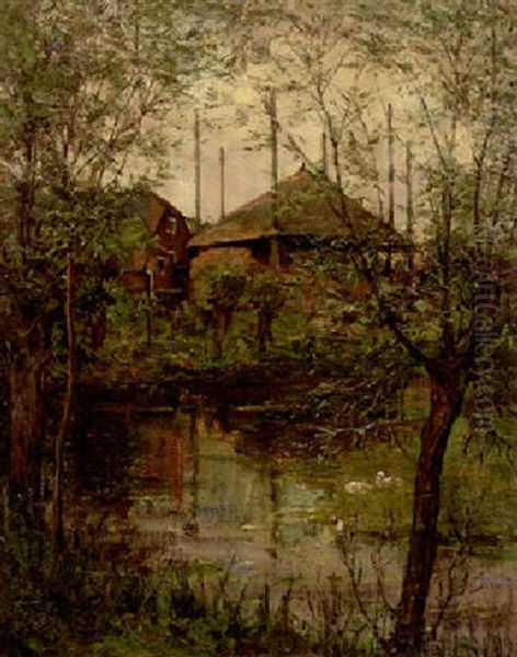 Haystack At A Pond Oil Painting by Piet Mondrian