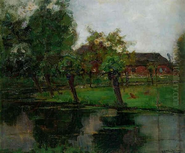 The Gein: Farmhouse With Trees Oil Painting by Piet Mondrian