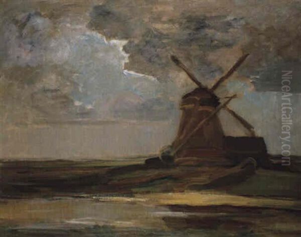 The French Mill On The River Gein Oil Painting by Piet Mondrian