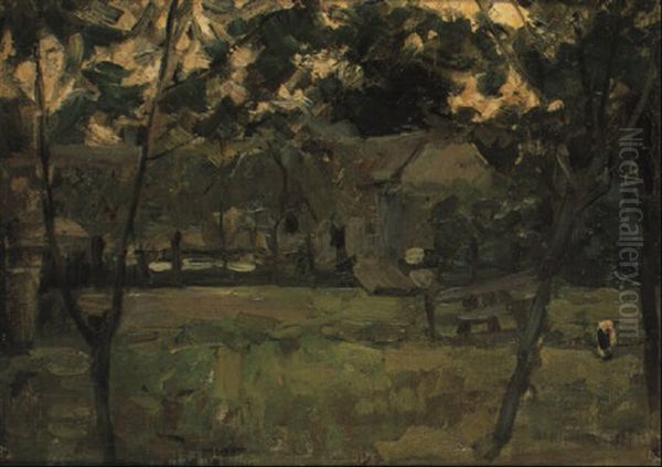 A Farm Under The Trees Oil Painting by Piet Mondrian