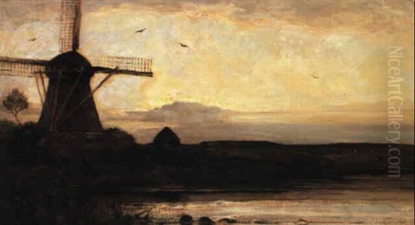 Le Moulin: Effet De Soir Oil Painting by Piet Mondrian