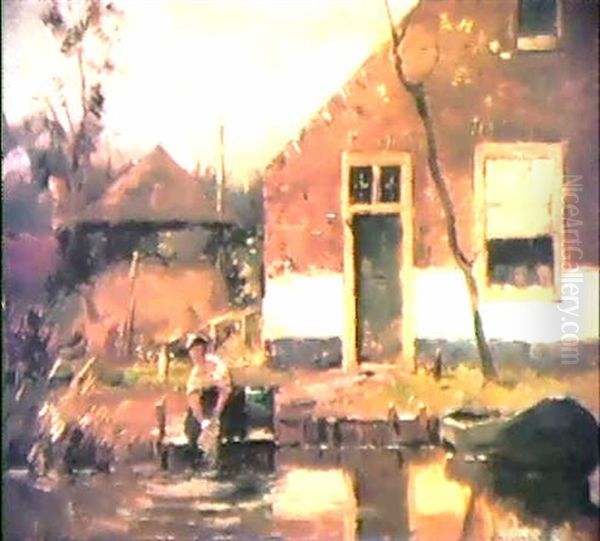 Farmhouse At A Canal Oil Painting by Piet Mondrian