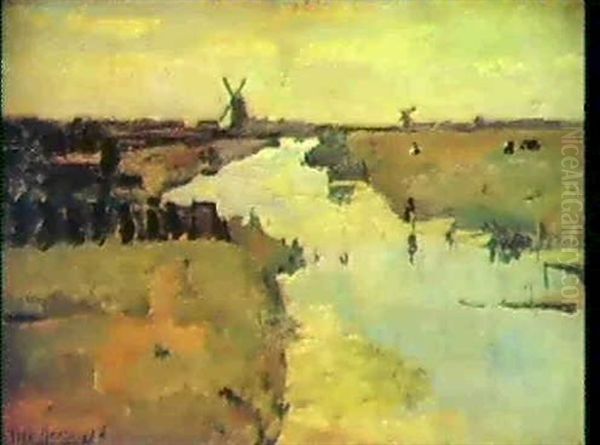 View Of The River Gein Oil Painting by Piet Mondrian