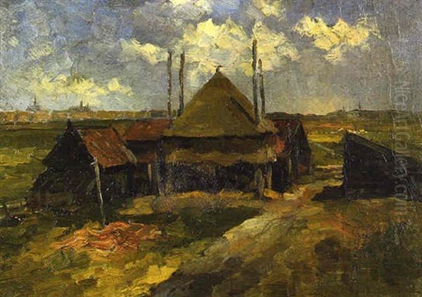 Hayrick And Farmsheds Oil Painting by Piet Mondrian