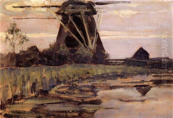 The French Mill On The River Gein Oil Painting by Piet Mondrian