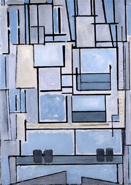 Blue Facade, Composition 9 Oil Painting by Piet Mondrian