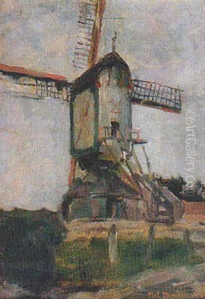 Ein Wipmolen In Een Polderlandschap Oil Painting by Piet Mondrian