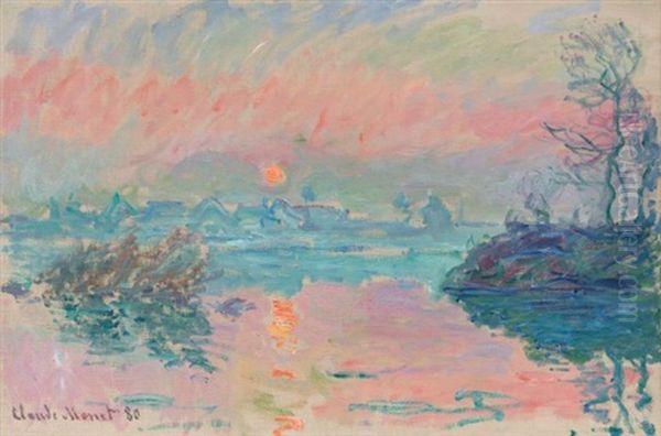 Coucher De Soleil A Lavacourt Oil Painting by Claude Monet