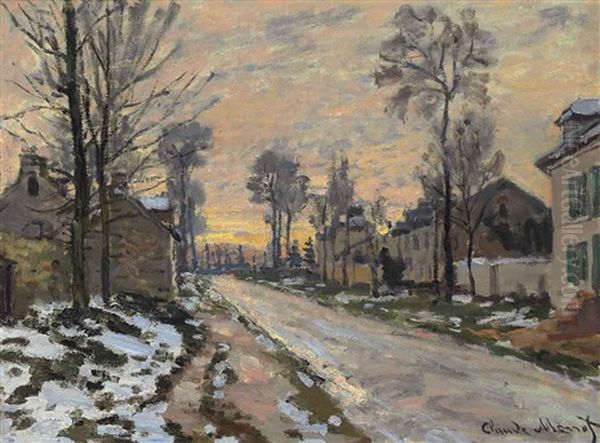 Route A Louveciennes, Neige Fondante, Soleil Couchant Oil Painting by Claude Monet