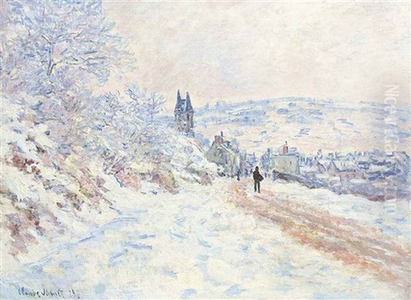 La Route De Vetheuil, Effet De Neige Oil Painting by Claude Monet