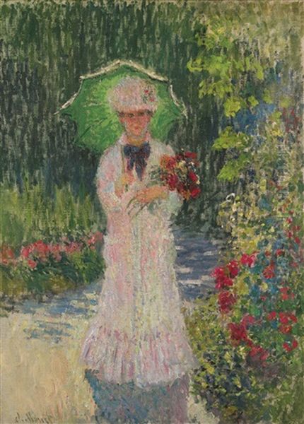 Camille A L'ombrelle Verte Oil Painting by Claude Monet