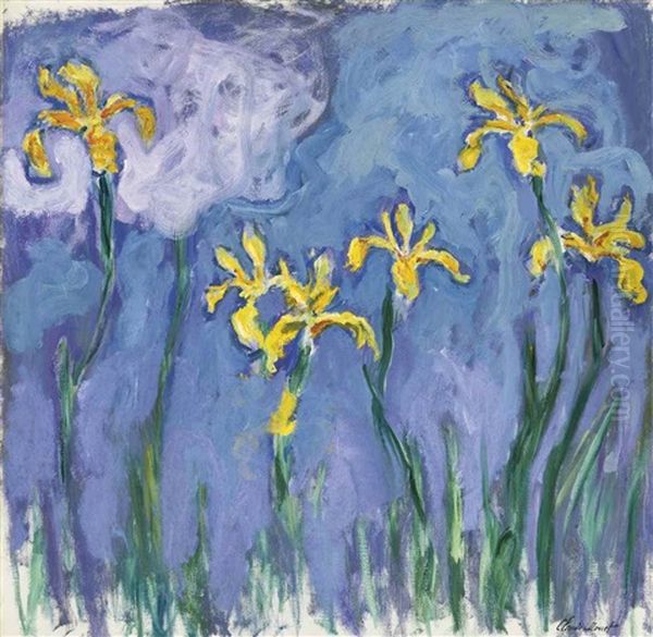 Iris Jaunes Au Nuage Rose Oil Painting by Claude Monet