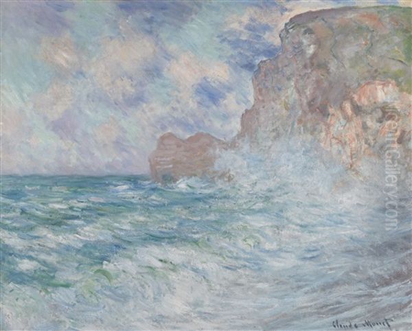 Etretat, Falaise Et Porte D'amont, Grosse Mer Oil Painting by Claude Monet