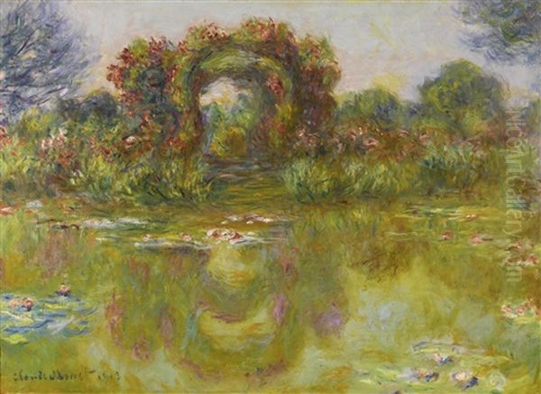 Bassin Aux Nympheas, Les Rosiers Oil Painting by Claude Monet