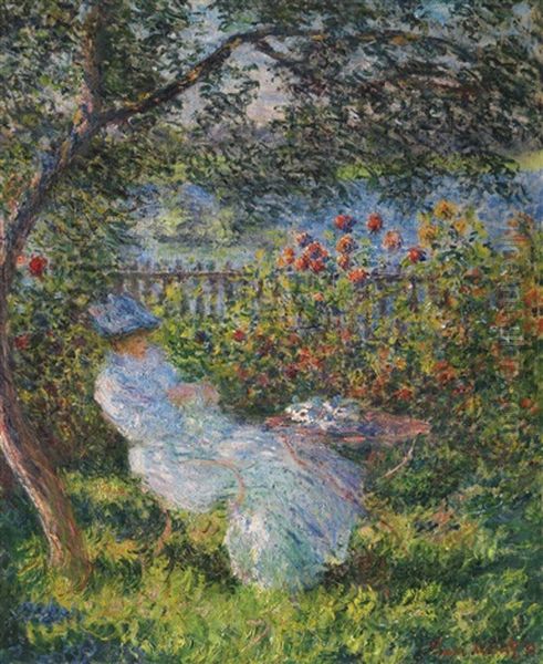 Alice Hoschede Au Jardin Oil Painting by Claude Monet