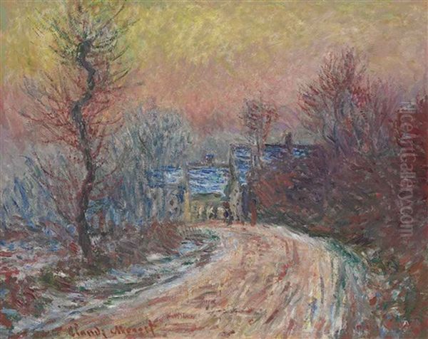 Entree De Giverny En Hiver, Soleil Couchant Oil Painting by Claude Monet