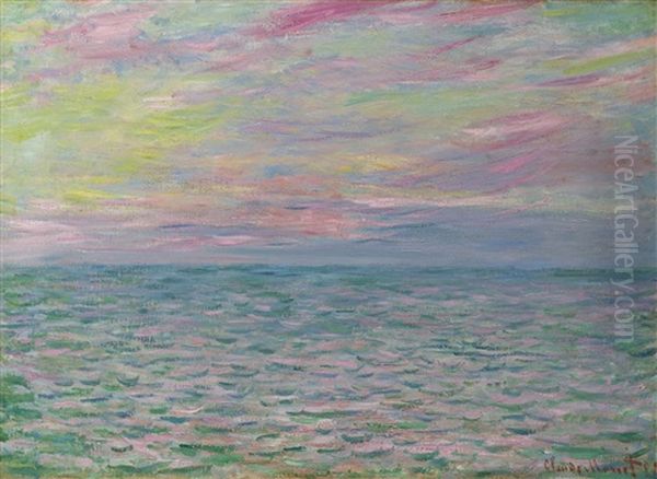 Coucher De Soleil A Pourville, Pleine Mer Oil Painting by Claude Monet