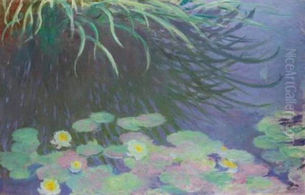 Nympheas Avec Reflets De Hautes Herbes Oil Painting by Claude Monet