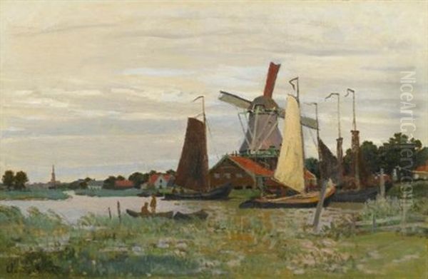 Un Moulin A Zaandam Oil Painting by Claude Monet