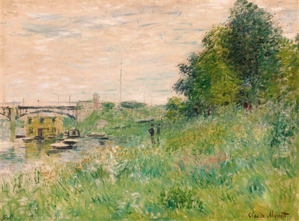 Les Bords De La Seine Au Pont D'argenteuil Oil Painting by Claude Monet