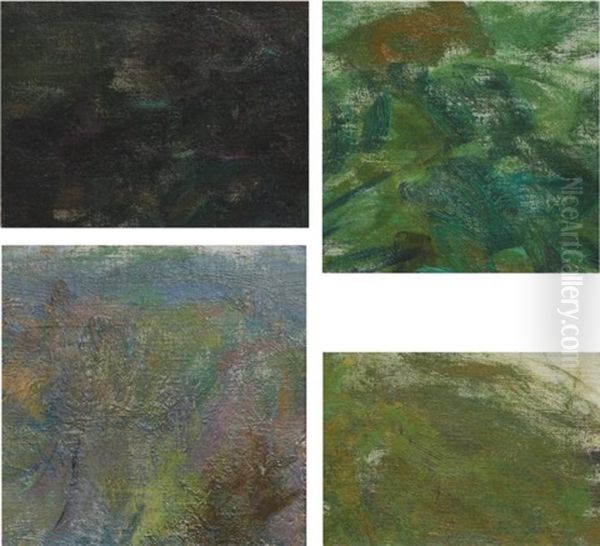 Reflections, Four Fragments Of Nympheas (4 Works) Oil Painting by Claude Monet