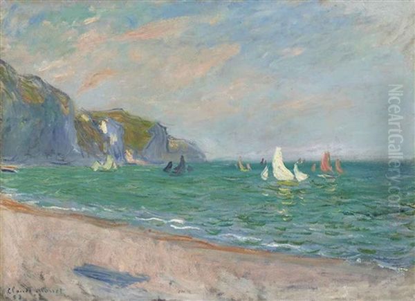 Bateaux Devant Les Falaises De Pourville Oil Painting by Claude Monet