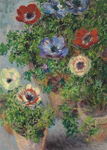 Anemones En Pot Oil Painting by Claude Monet