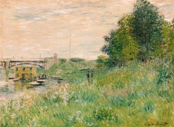 Les Bords De La Seine Au Pont D'argenteuil Oil Painting by Claude Monet