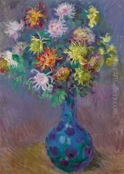 Vase De Chrysanthemes Oil Painting by Claude Monet