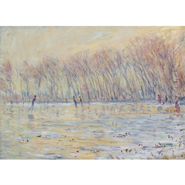 Les Patineurs A Giverny Oil Painting by Claude Monet