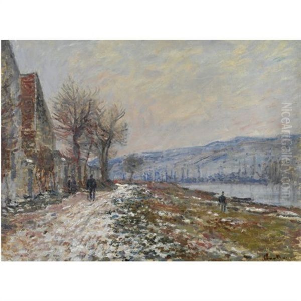 La Berge A Lavacourt, Neige Oil Painting by Claude Monet