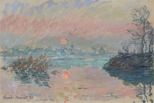 Coucher De Soleil A Lavacourt Oil Painting by Claude Monet