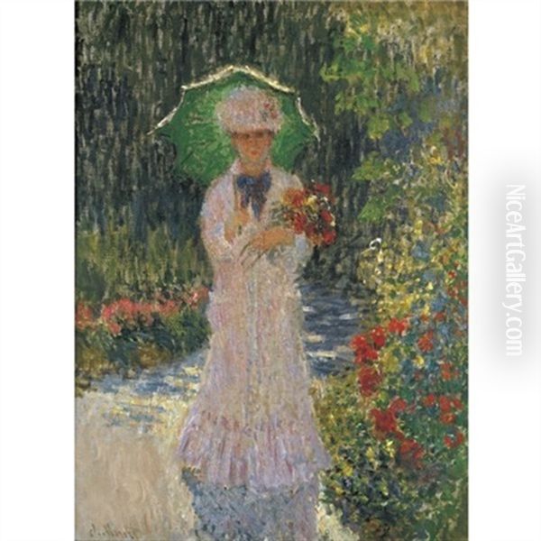 Camille A L'ombrelle Verte Oil Painting by Claude Monet