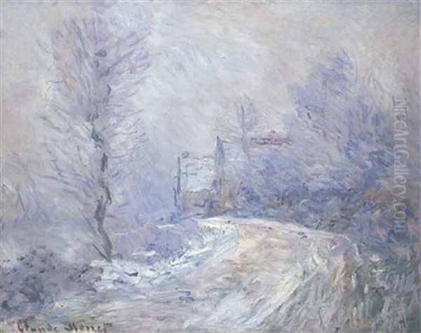 L'entree De Giverny Sous La Neige Oil Painting by Claude Monet