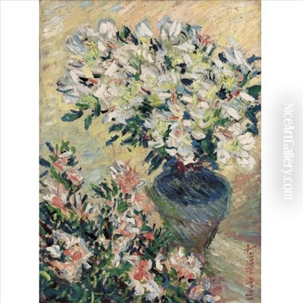 Azalees Blanches En Pot Oil Painting by Claude Monet