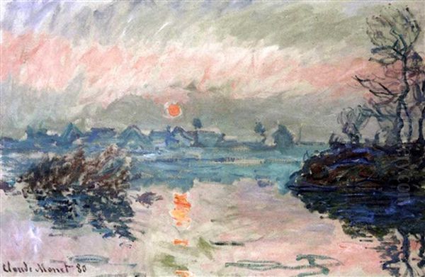 Coucher De Soleil A Lavacourt Oil Painting by Claude Monet