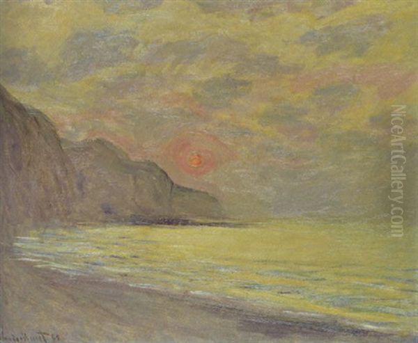 Soleil Couchant, Temps Brumeux, Pourville Oil Painting by Claude Monet