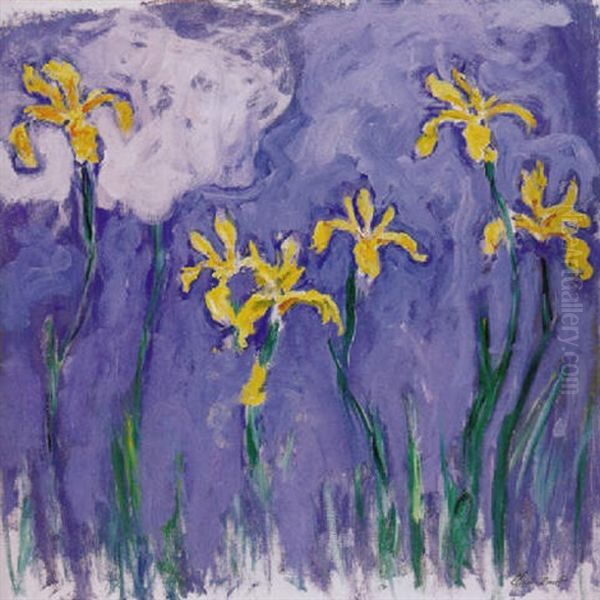 Iris Jaunes Au Nuage Rose Oil Painting by Claude Monet