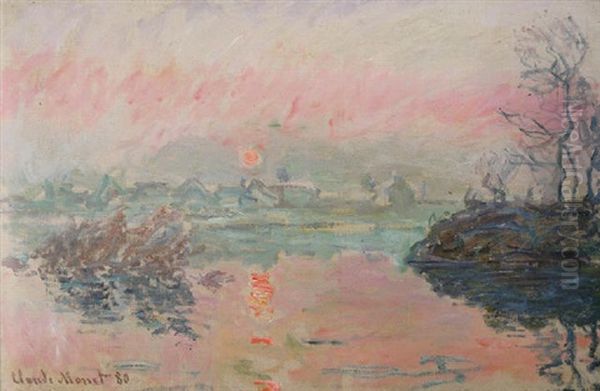 Coucher De Soleil A Lavacourt Oil Painting by Claude Monet