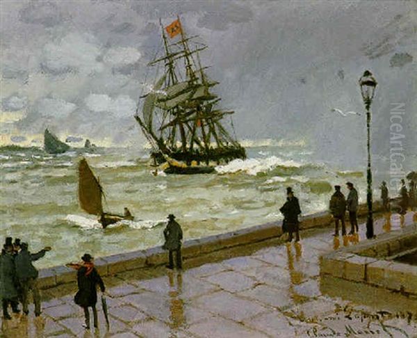 La Jetee Du Havre Par Mauvais Temps Oil Painting by Claude Monet