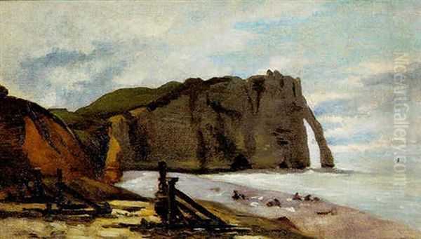 Etretat, Porte Et Falaise D'aval Oil Painting by Claude Monet