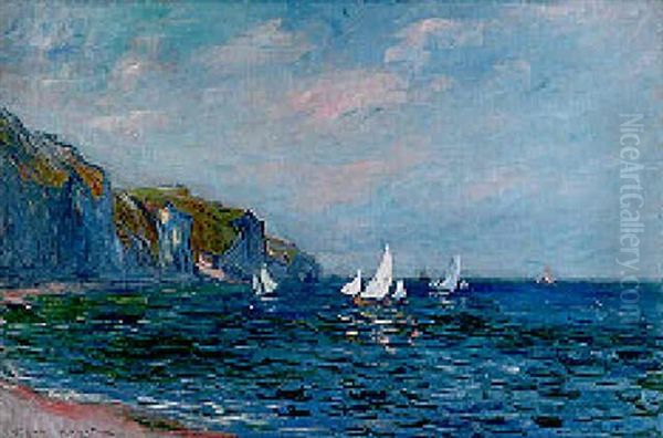 Falaise Et Voiliers A Pourville Oil Painting by Claude Monet