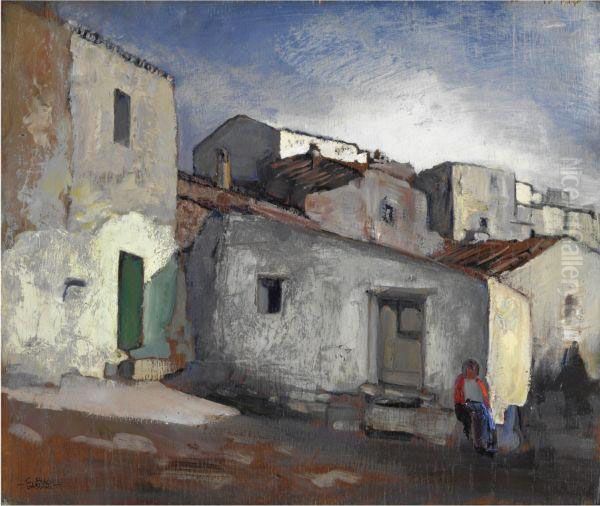 Case A Sassari Oil Painting by Giuseppe Biasi Da Teulada