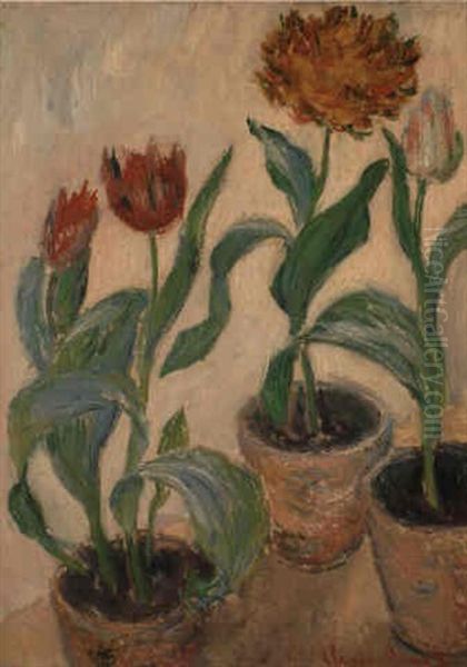 Trois Pots De Tulipes Oil Painting by Claude Monet