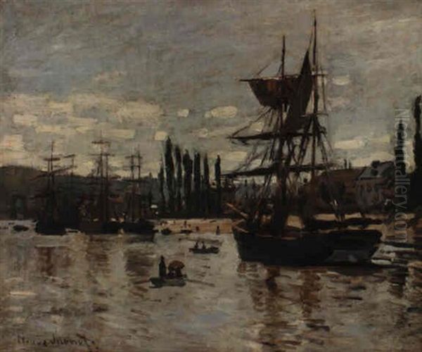 Bateaux A Rouen Oil Painting by Claude Monet