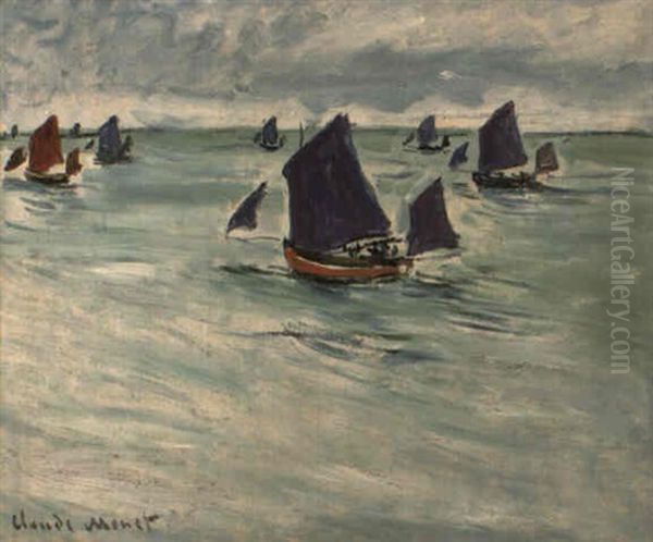 Bateaux De Peche Au Large De Pourville Oil Painting by Claude Monet