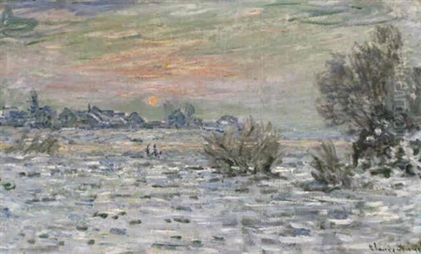 Hiver Sur La Seine, Lavacourt Oil Painting by Claude Monet