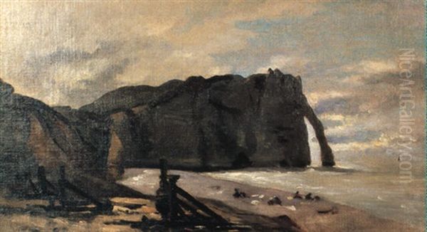 Etretat, Porte Et Falaise D'aval Oil Painting by Claude Monet