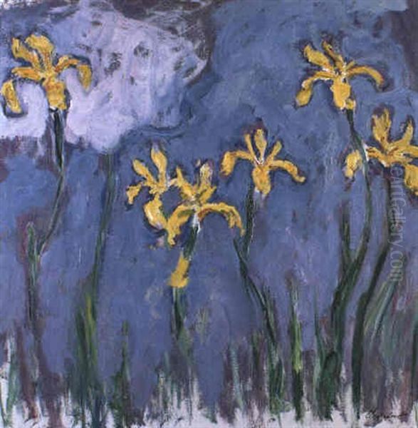 Iris Jaunes Au Nuage Rose Oil Painting by Claude Monet