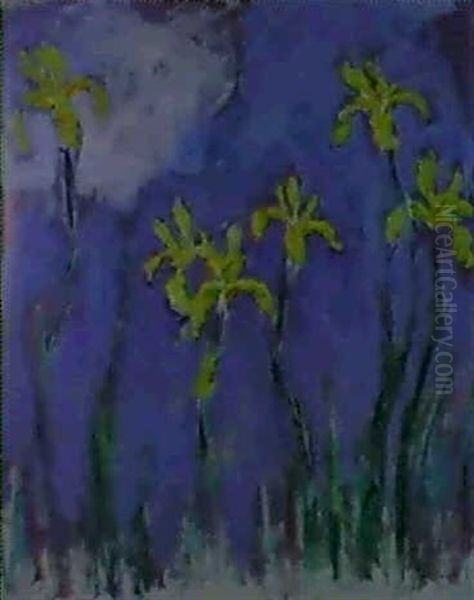 Iris Jaunes Au Nuage Rose Oil Painting by Claude Monet